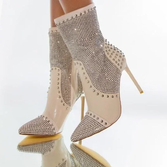 Carol Elegant Rhinestone Studded Ankle Boots - Picture 1 of 5